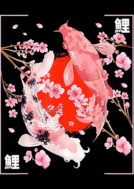 Koi Fish and Cherry Blossoms