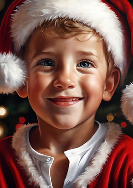 Minimalist Rustic Christmas with a Happy Boy Santa Claus in a Festive Holiday Scene