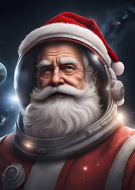 Space Suit Santa Clause on a Futuristic Sci-Fi Planet as an Astronaut