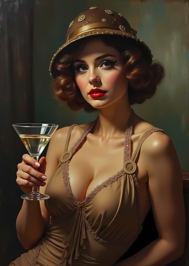 Deco Noir Elegance: A 1920s Oil Painting Portrait