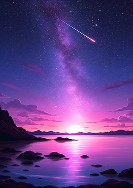 Pink Sunset with Shooting Star