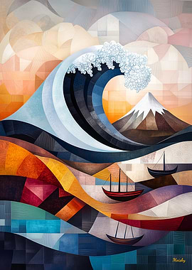 Modern Cubist Vision of The Great Wave of Kanagawa
