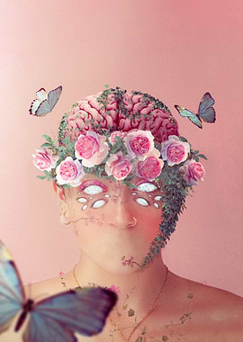 Floral Brain with Butterflies