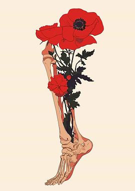 Poppy Bouquet on Skeleton Leg