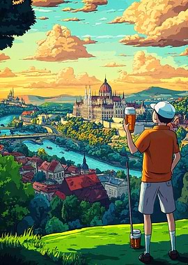 Budapest Cityscape with Beer