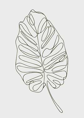 Minimalist Monstera Leaf Single Line Drawing