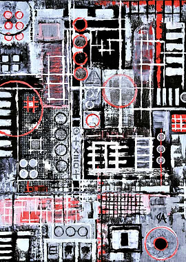 Abstract Geometric Circuit Jungle Painting