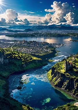 Aerial View of Coastal City