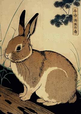 Japanese Rabbit Woodblock Print