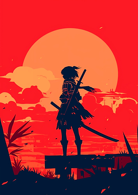 Silhouette Samurai Sunset