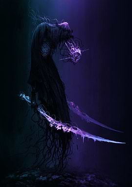 Dark Figure with Glowing Blades