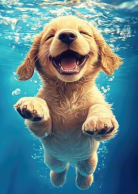Aqua Puppy Bliss Poster