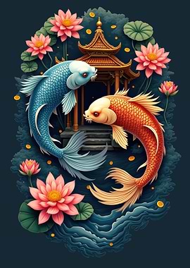 Koi Fish and Pagoda