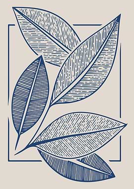 Modern Botanical Leaf Line Art in Navy Blue