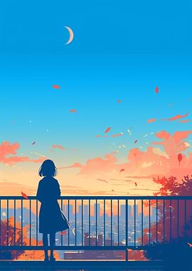 Silhouette Girl Sunset Cityscape
