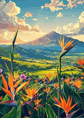 Mountain View with Bird of Paradise