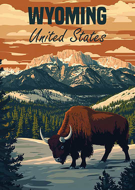 Wyoming Bison Landscape Poster