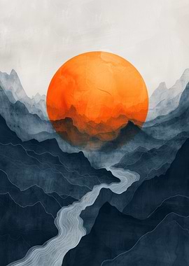 Orange Sun Over Mountains