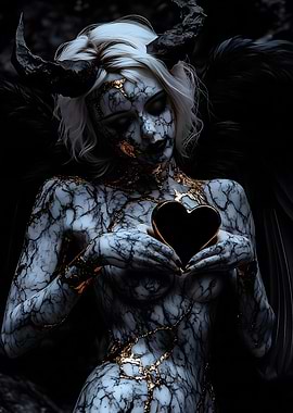 Marble Angel with Black Heart