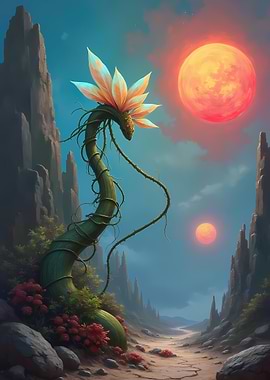 Alien Plant Under Binary Suns On Distant Moon