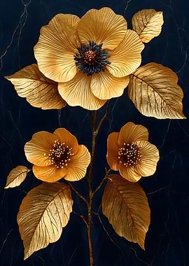Golden Floral Art Japanese Landscape