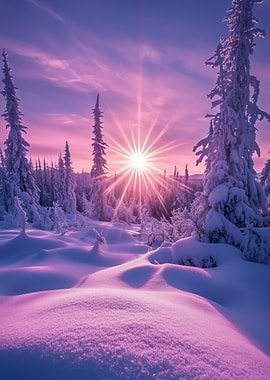 Snowy Forest Sunset