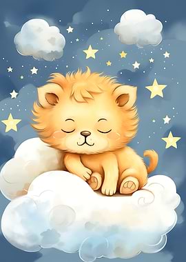 Sleeping Lion Cub on Cloud