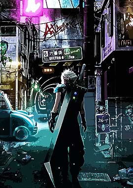 Cloud Strife in Cityscape