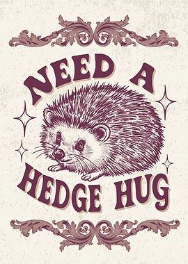 Vintage Hedgehog Illustration Animal Pun