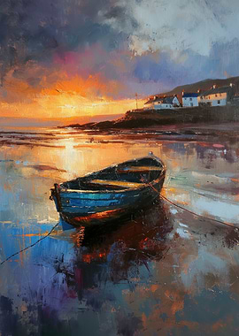 Sunset Boat on Calm Waters