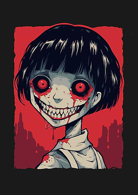 Creepy Anime Girl with Blood
