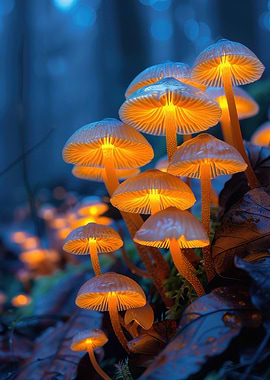 Glowing Mushrooms in Forest