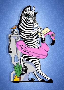 classy Zebra Reading on Toilet