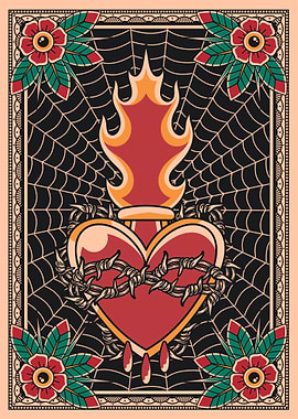 Flaming Sacred Heart Tattoo