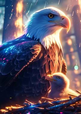 Eagle and Chick in Nest