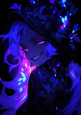 Anime Girl with Glowing Flowers