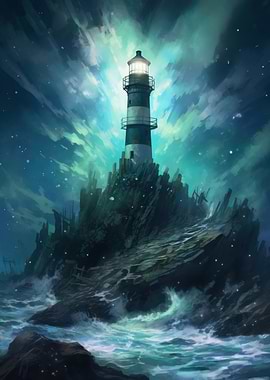 Lighthouse on a Rocky Shore