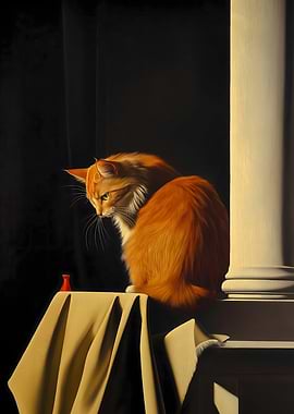 Orange Cat and Red Vase