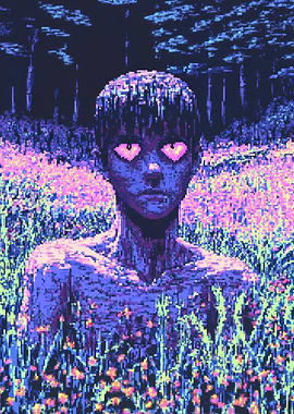 Pixelated Figure in Field