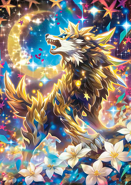 Golden Wolf & Crescent Moon
