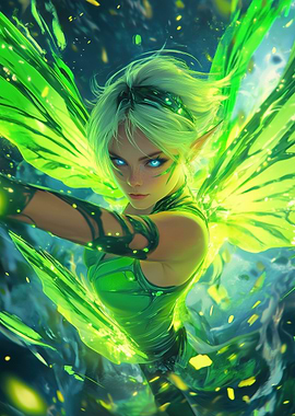 Green Fairy with Wings