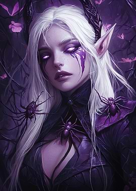 Purple-Eyed Elf with Spiders