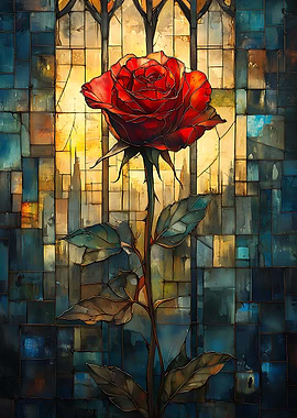 Crimson Elegance: The Rose in Stained Glass