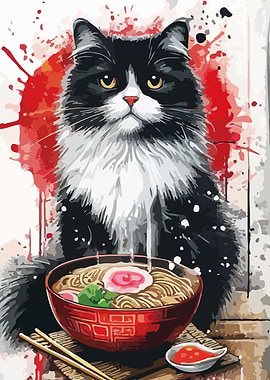 Cat with Ramen
