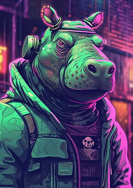 Cyberpunk Hippopotamus
