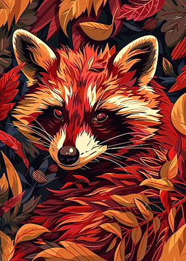 Raccoon in Autumn Leaves