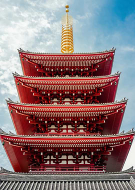 Red Pagoda with Golden Top