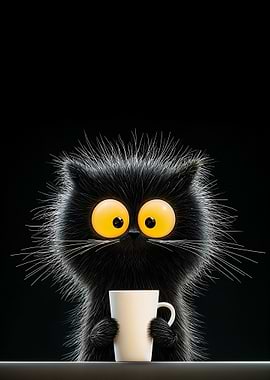 Black Cat with Coffee