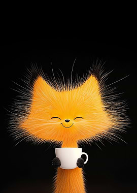 Cute Fuzzy Fox with Coffee