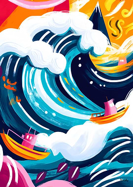 Vivid Fauvist Vision of The Great Wave of Kanagawa